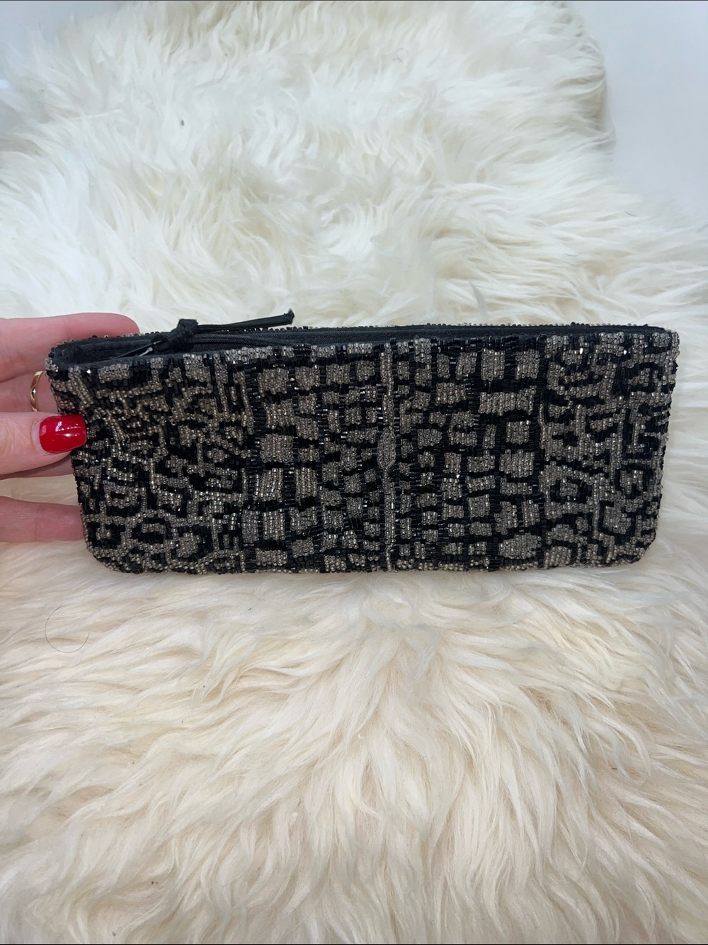 Neiman Marcus Black and Silver Beaded Clutch